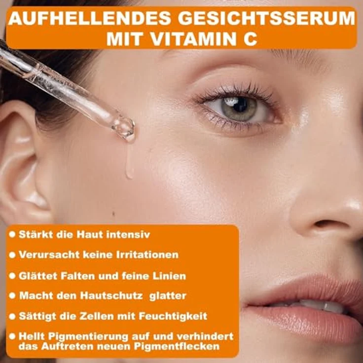P-Beauty Cosmetic Accessories Gesichtsserum 60ml, mit 20% Vitamin C und E, Hyaluronsäure, Anti Aging, vegan, hypoallergen, farbstofffrei – Bild 5
