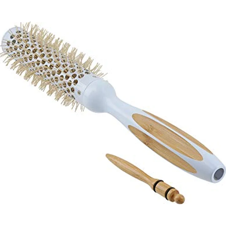 TB TOOLS FOR BEAUTY T4B ILU BambooM Bambus Rund Styling Haarbürste, 25 mm, Pastellfarbe, mit Keramikbeschichtung und Nylonborsten für Pony und kurze Haare, abnehmbare Spitze – Bild 2