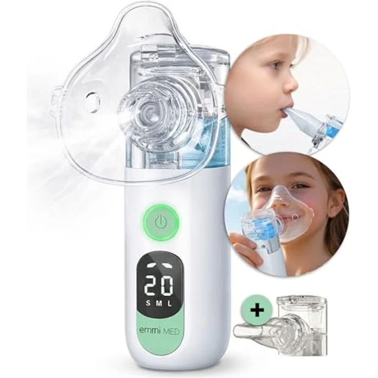 Emag Emmi-Med Inhalator mit Ultraschall, geräuschloser Zerstäubung, Inhalationsmaske und Mundstück – Bild 8
