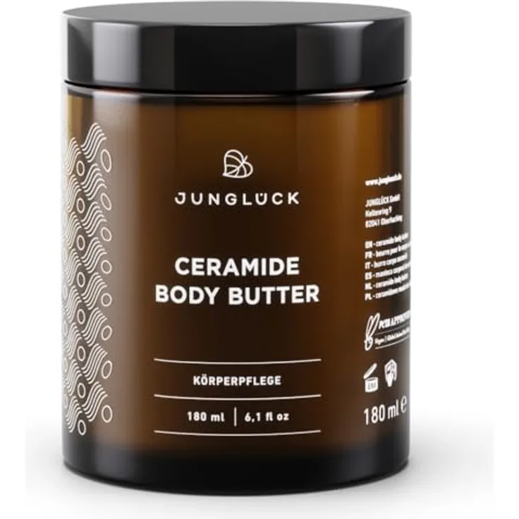 JUNGLÜCK Ceramide Body Butter, duftneutral, vegan, mit 5 Ceramiden und BIO Mangobutter für trockene, empfindliche Haut