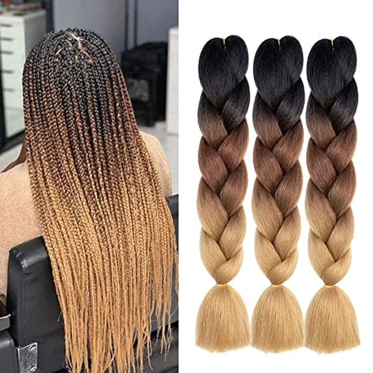 Shangxiu Jumbo Braids 24 Zoll, Ombre Braun Kanekalon Braiding Haare, 6 Packungen Knotless Yaki Zöpfe für Haarverlängerungen