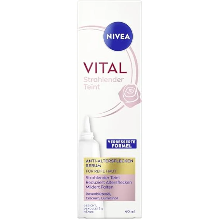 NIVEA VITAL Strahlender Teint 3in1 Beauty Gesichtsserum, Anti-Altersflecken, 40 ml Damen, mit Rosenblüten-Öl und Lumicinol – Bild 1