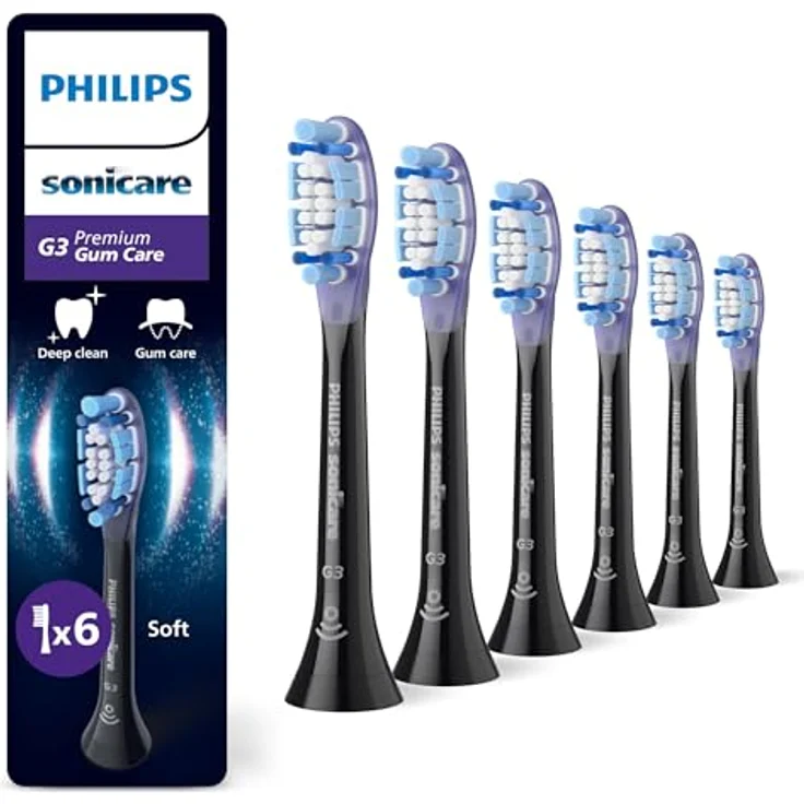 Philips Sonicare G3 Premium Gum Care, Original Ersatzbürstenköpfe, 7x gesünderes Zahnfleisch, schwarz, 6er-Pack, HX9056/88 – Bild 1