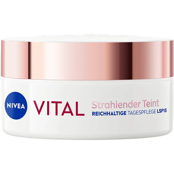NIVEA VITAL Strahlender Teint, Reichhaltige Tagespflege 50ml mit LSF 15, für reife Haut mit Rosenblüten-Öl und Calcium