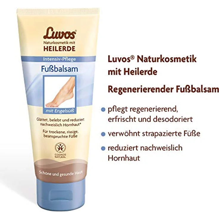 Luvos Heilerde Fußcreme Intensivpflege Hornhautcreme 75 ml, Vegan & Natürliche Aktivstoffe, für trockene Füße – Bild 2