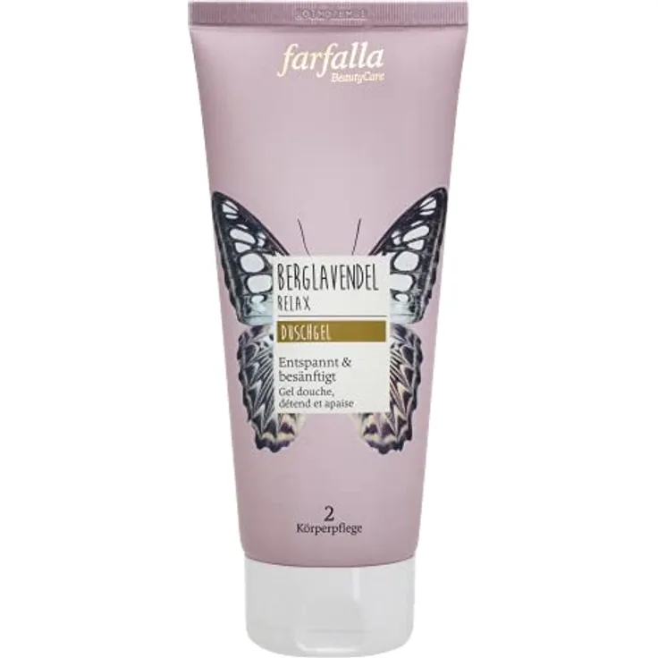farfalla Berglavendel Relax Duschgel 200ml - Entspannendes & beruhigendes Lavendelduschgel - Ätherisches Öl & Mild Reinigend - 100% zertifizierte Naturkosmetik