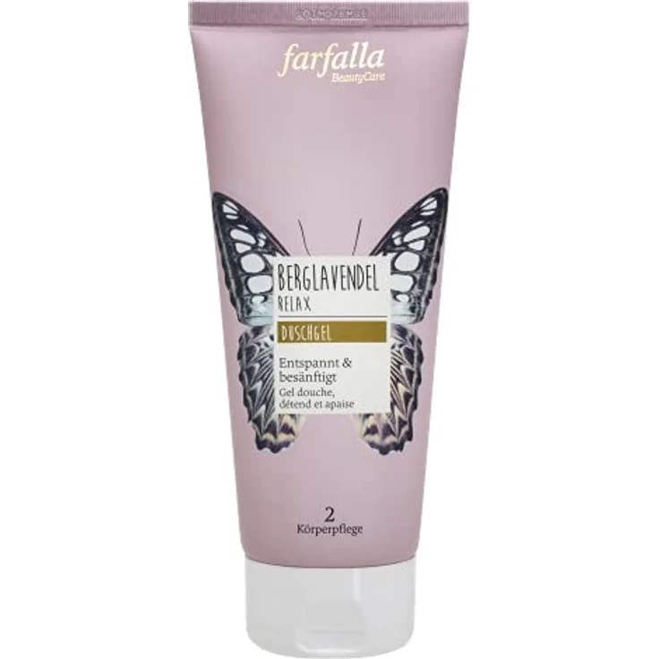 farfalla Berglavendel Relax Duschgel 200ml - Entspannendes & beruhigendes Lavendelduschgel - Ätherisches Öl & Mild Reinigend - 100% zertifizierte Naturkosmetik – Bild 1