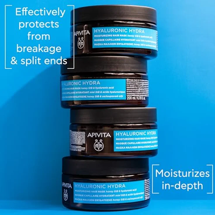 Apivita Hyaluronic Hydra Haarmaske 200ml, intensiv feuchtigkeitsspendende Pflege für geschädigtes Haar, natürliche Inhaltsstoffe – Bild 2