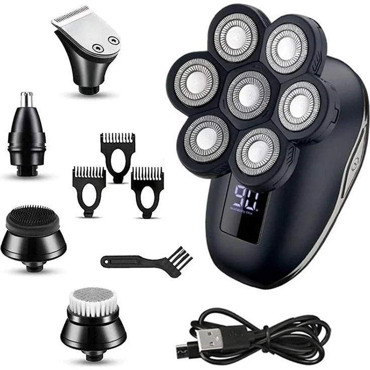 VIVITAR 6-in-1 Elektrorasierer, wasserdichter 7D Rasierapparat mit LED-Display, wiederaufladbar, Nass/Trocken Rasur, Herren Pflegeset