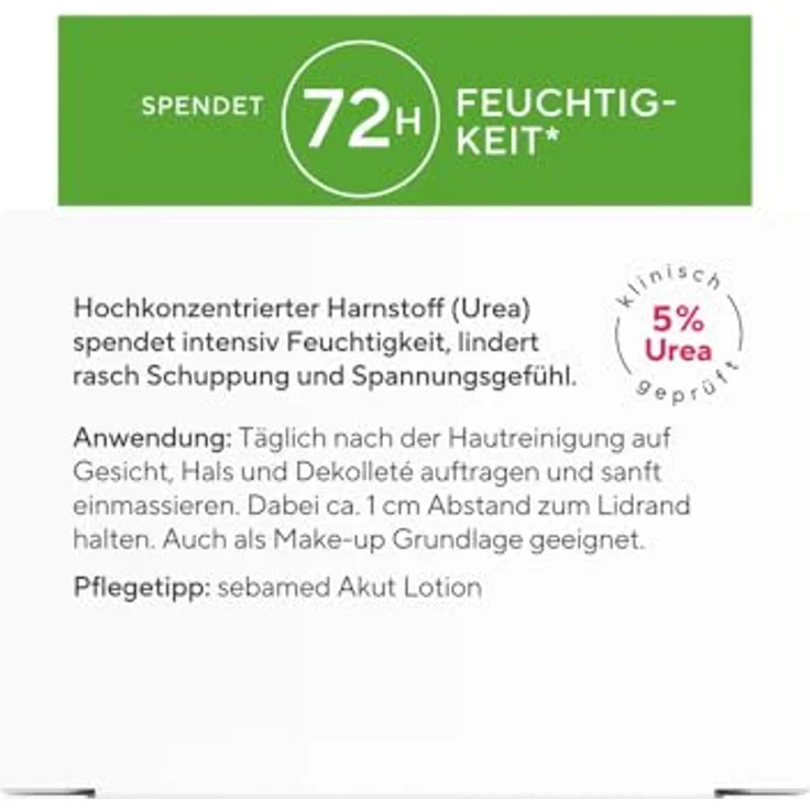 Sebamed Urea 5% Akut Gesichtscreme, 50 ml für sehr trockene Haut, lindert Spannungsgefühl, spendet 72 Stunden Feuchtigkeit, trägt zur Faltenglättung bei – Bild 3