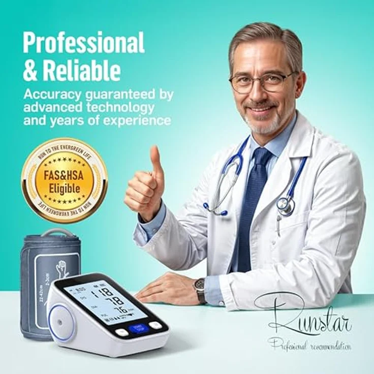 RunStar Blutdruckmessgerät oberarm, automatische digitale Messung mit breiter Manschette (22 cm - 42 cm), Speicher für 2 x 99 Lesewerte, großes LCD-Display und Sprachfunktion – Bild 2