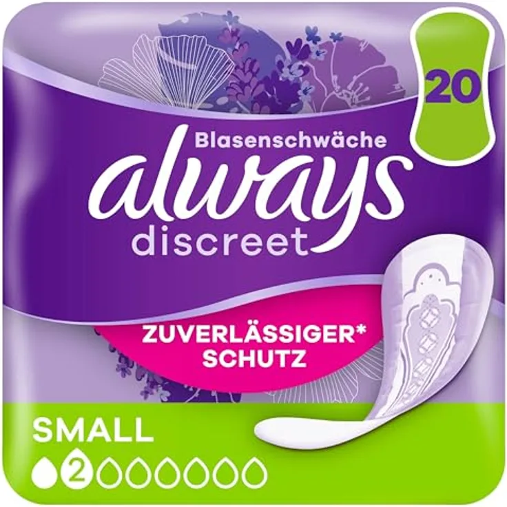 Always Discreet Inkontinenzeinlagen für Frauen, Small, 20 Stück, ultra-dünner RapidDry-Kern, Rundumschutz, dermatologisch getestet