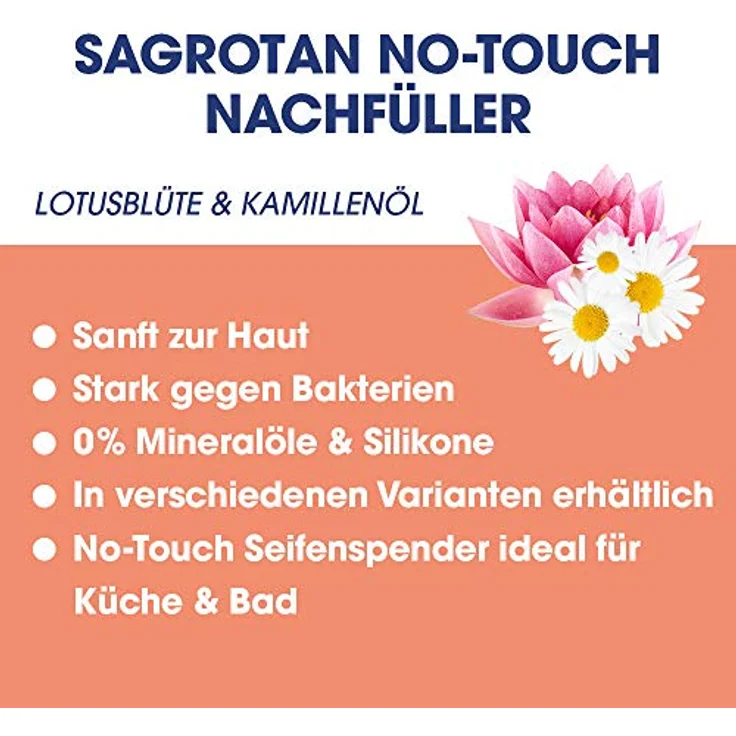 Sagrotan No-Touch Nachfüller Extra Care Lotusblüte und Kamillenöl, Flüssige Handseife, 1er Pack (1 x 250 ml) – Bild 3