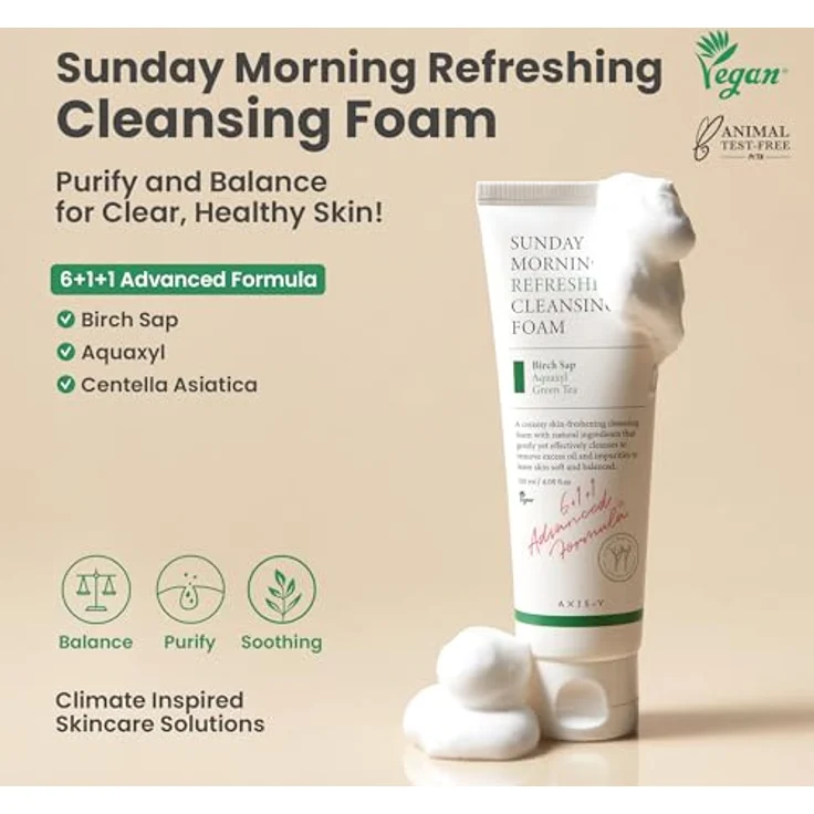 Axis-Y Sunday Morning Refreshing Cleansing Foam, pH 5,5 Reinigungsschaum mit Birkensaft, 120 ml, vegan und parabenfrei – Bild 5