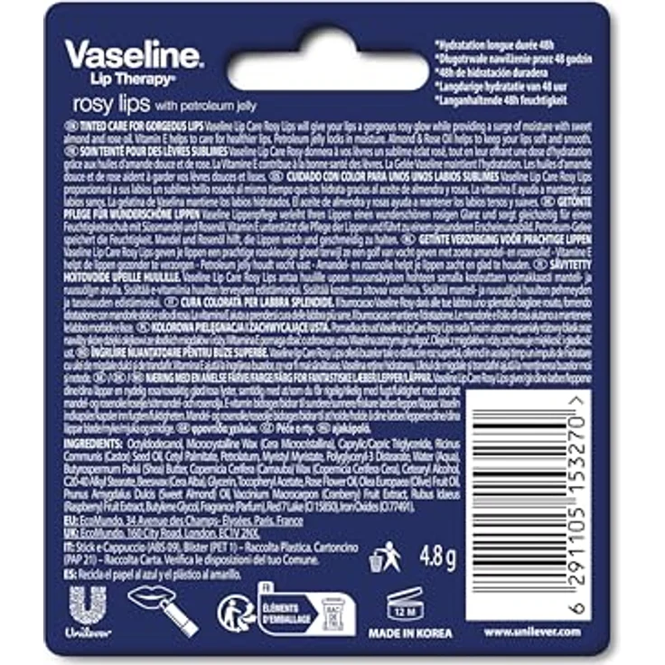 Vaseline Lip Therapy Rosy, Getönter Lippenbalsam mit Mandel- und Rosenöl, 48h Feuchtigkeit, 4.8 g – Bild 2