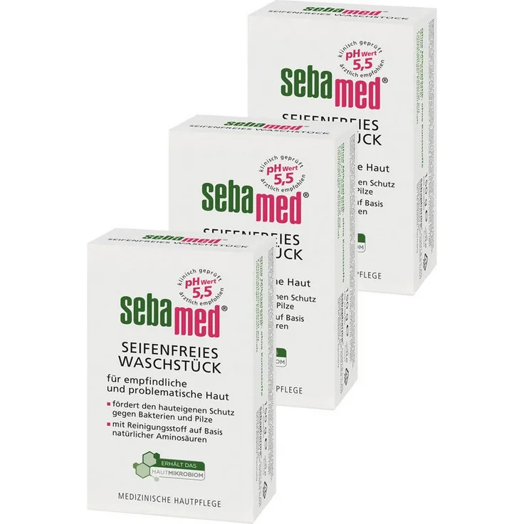 sebamed Seifen-Set, seifenfreies Waschstück mit natürlichen Aminosäuren und Vitamin E, 3er Pack (150 g)