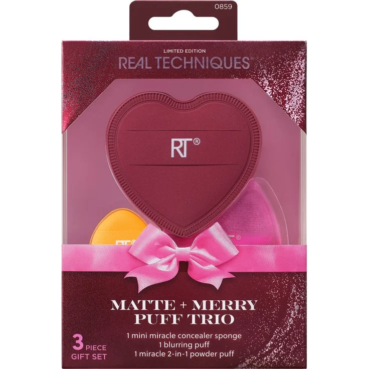 Real Techniques Matte + Merry Puff Trio Set, Make-up Pinsel Set mit 3 Applikatoren für präzises Auftragen