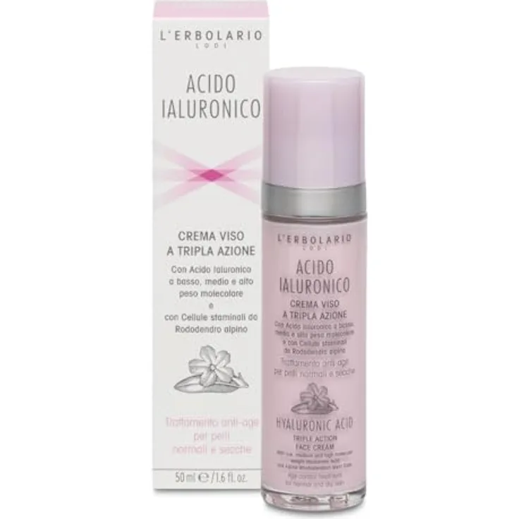 L'Erbolario Hyaluronsäure Gesichtscreme, Dreifachwirkung, Anti-Aging, 50 ml