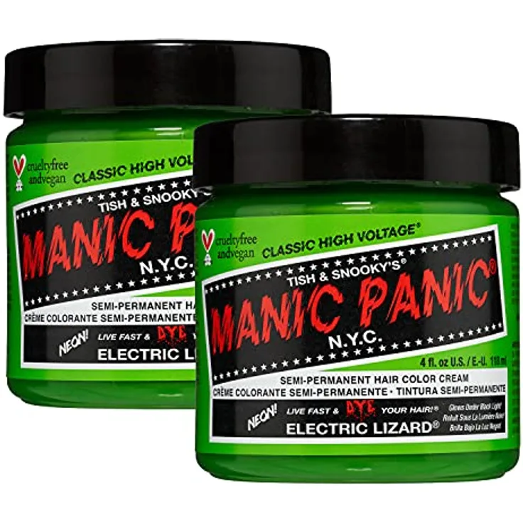 Manic Panic Electric Lizard Classic Creme Semi Permanent Hair Dye, Vegan, Cruelty Free, 2 x 118ml Green