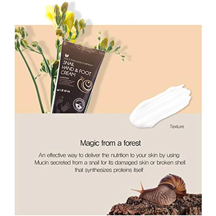 MIZON SNAIL HAND & FOOT CREAM (100ml) Feuchtigkeitsspendende Anti-Aging Creme mit Schneckenextrakt, reichhaltige Textur – Bild 2