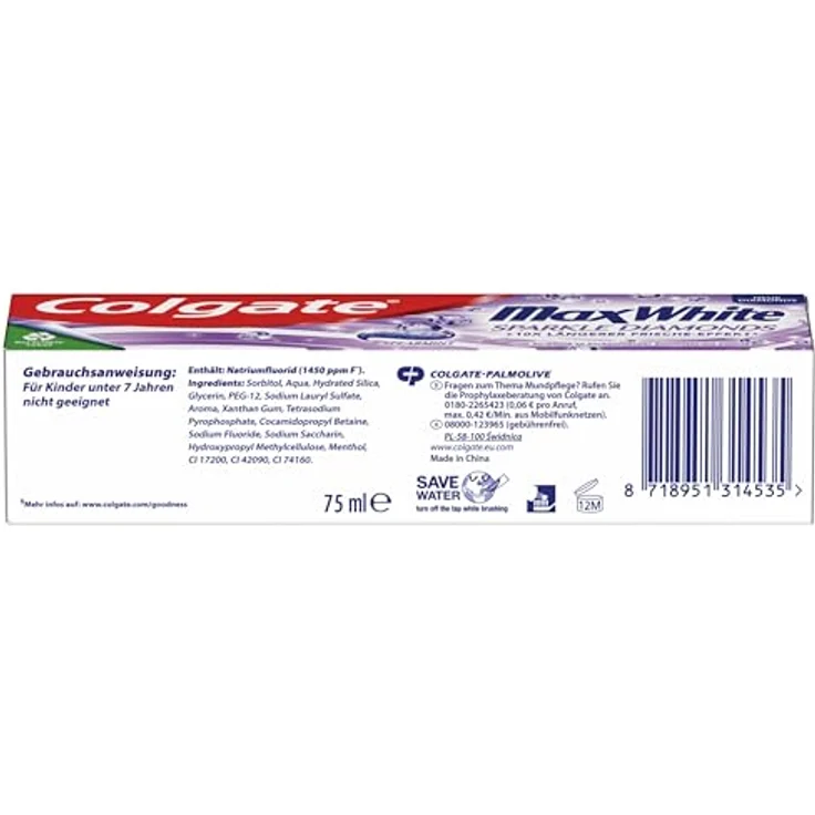 Colgate Max White Sparkle Diamonds Zahnpasta, 12er Pack (12 x 75 ml) – Bild 5