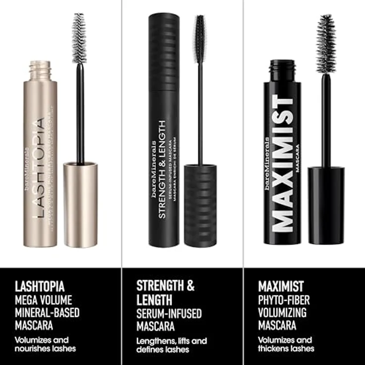 bareMinerals Strength & Length Serum-Infused Mascara, tiefschwarz, 8 ml, stärkende Pflanzenformel mit 3-in-1 Paddle Brush – Bild 7