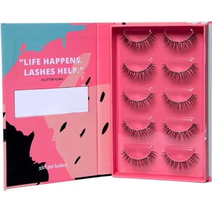 girl got lashes Flutter Fling, Handgemachte Wimpernextensions mit 5 Wimpern-Paaren, 5-7 Tage Halt, C-Curl, 13-15 mm, Vegan