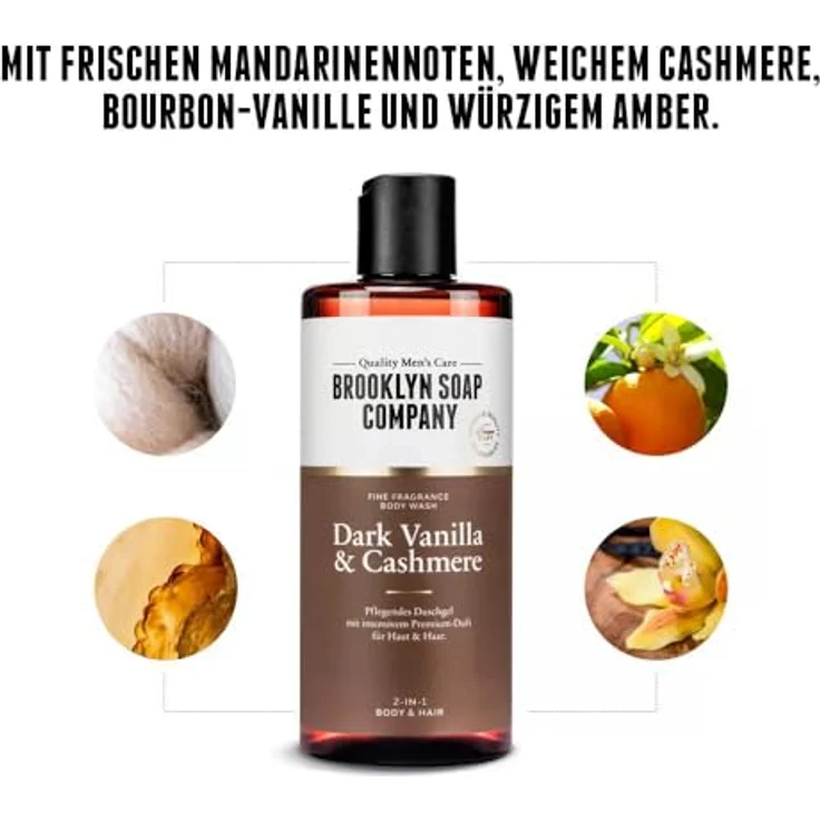 Brooklyn Soap Company Duschgel für Männer 5x300ml - 2-in-1 Fine Fragrance Body Wash mit Dark Vanilla & Cashmere Duft, angereichert mit Vitamin E und Panthenol – Bild 3