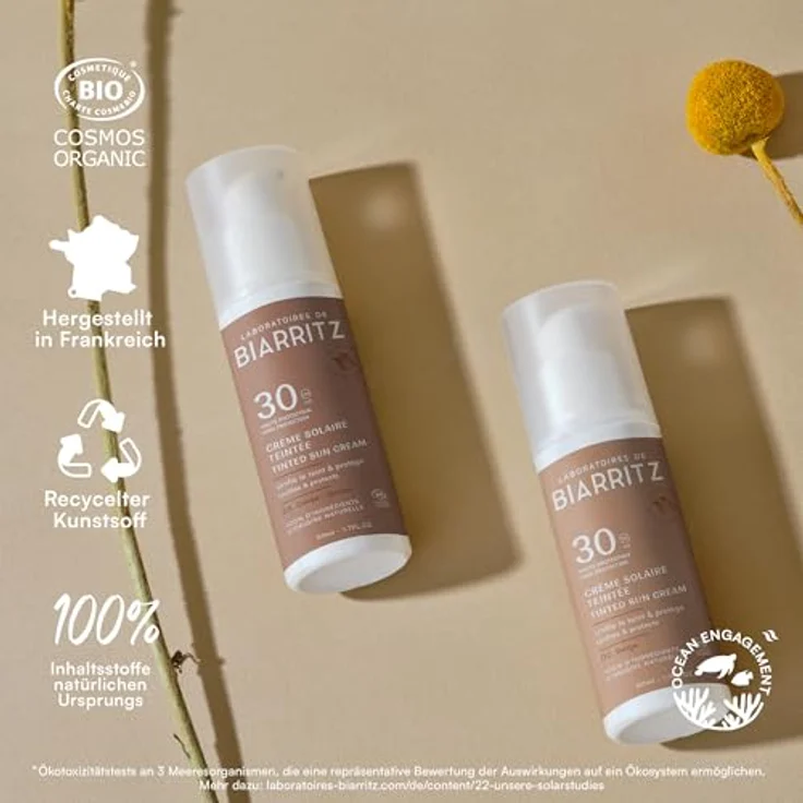 Laboratoires de Biarritz Getönte Sonnencreme Gesicht Beige LSF30 Bio-zertifiziert 50 ml - Hydriert, mattiert, sorgt für ein gesundes Strahlen - Made in France – Bild 2