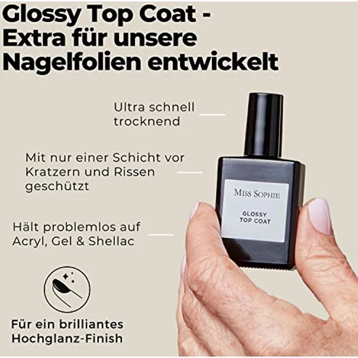 Miss Sophie Glossy Top Coat, Unter- und Überlack für Nagelfolien, 12 ml – Bild 2