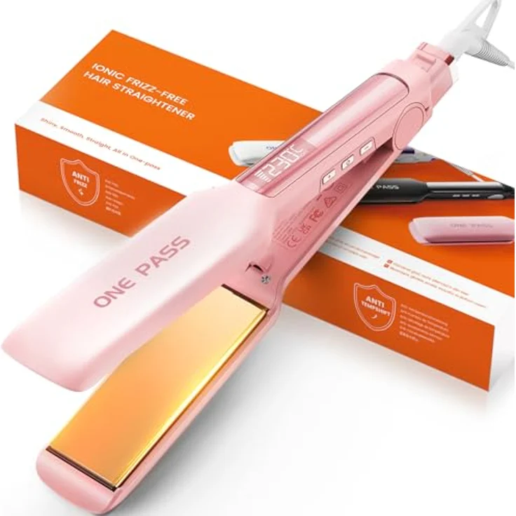 Faszin Professionelle Glätteisen, 42mm Titanplatten mit Negativer Ionenfunktion, 30s Aufheizzeit, 11 Temperaturstufen (130-230℃), Echtzeitanzeige - Rosa – Bild 1