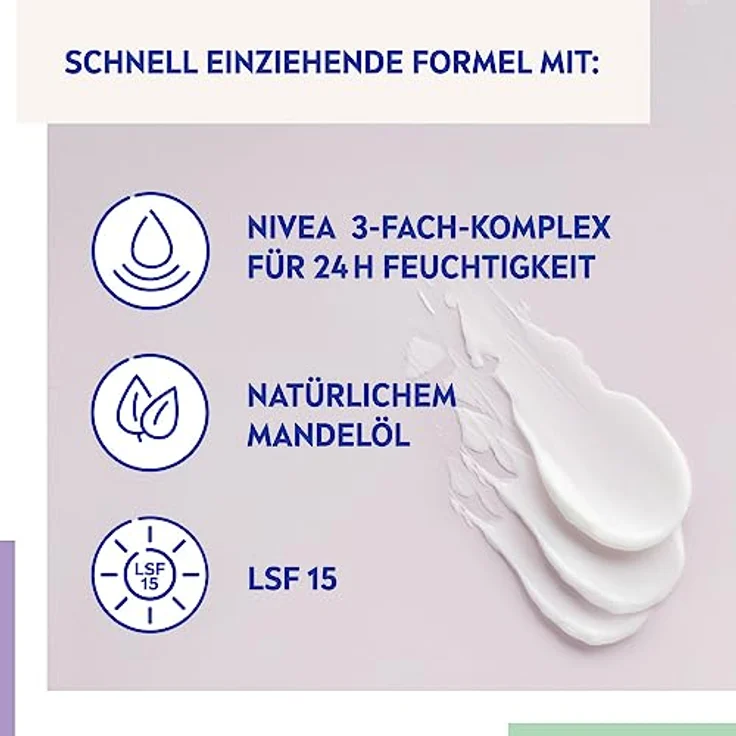NIVEA Nourishing Tagescreme für trockene Haut, SPF 15, 50 ml, intensiv feuchtigkeitsspendend – Bild 2