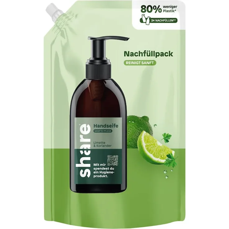share Flüssigseife Nachfüllbeutel Limette & Koriander 500 ml – Flüssigseife spendet ein Hygieneprodukt an einen Menschen in Not – vegane Handseife im praktischen Nachfüllpack