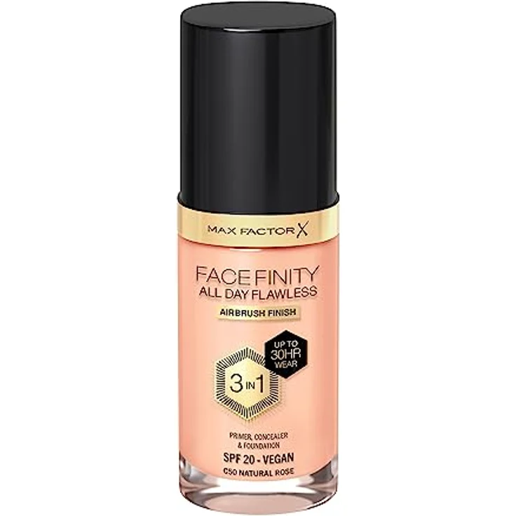 Max Factor Facefinity All Day Flawless, langanhaltende Make-up Foundation mit SPF 20, Farbton C50 Natural Rose, 30 ml – Bild 1