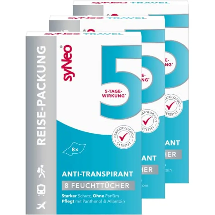 syNeo syNeo 5 Antitranspirant Deo Tücher für Damen und Herren, Anti Schweiß Deotücher gegen starkes Schwitzen, Anti Transpirant Antiperspirant, 3er Pack (24 x 2,5 ml)