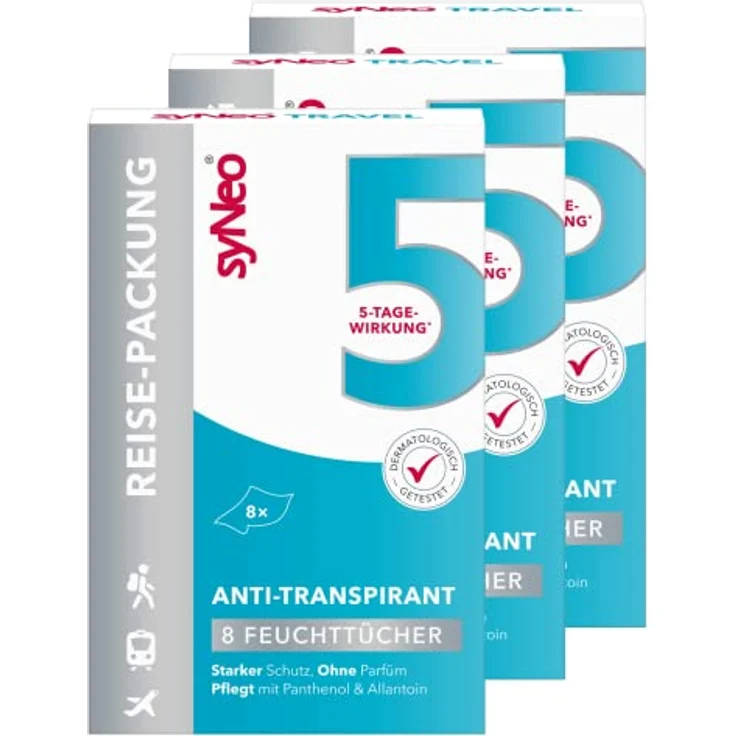 syNeo syNeo 5 Antitranspirant Deo Tücher für Damen und Herren, Anti Schweiß Deotücher gegen starkes Schwitzen, Anti Transpirant Antiperspirant, 3er Pack (24 x 2,5 ml) – Bild 1