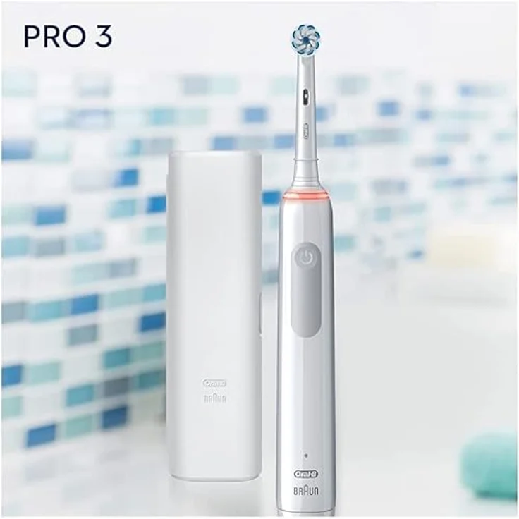 Oral-B Pro 3 3000 Sensitive Clean weiß visuelle Andruckkontrolle, 3 Reinigungsprogramme, Timer + Reiseetui – Bild 8
