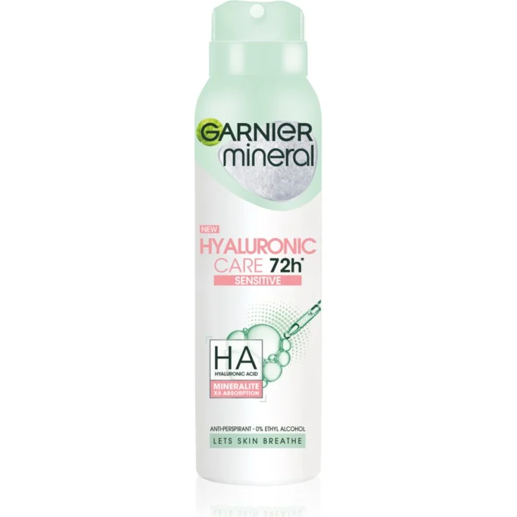 Garnier Mineral Hyaluronic Care, Antitranspirant-Spray für empfindliche Haut, 150 ml, alkoholfrei, langanhaltender Schutz