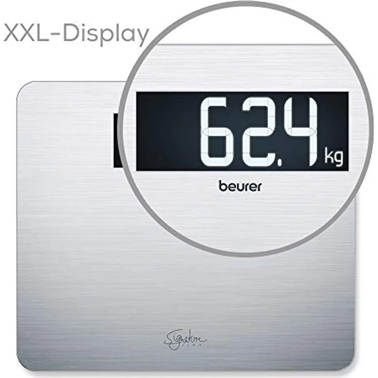 Beurer GS 405 Signature Line Edelstahlwaage, Glaswaage mit hochwertiger Edelstahloberfläche mit Anti, Fingerprint, Beschichtung, beleuchtetes XXL, Display für gute Lesbarkeit, Tragkraft 200 kg – Bild 3