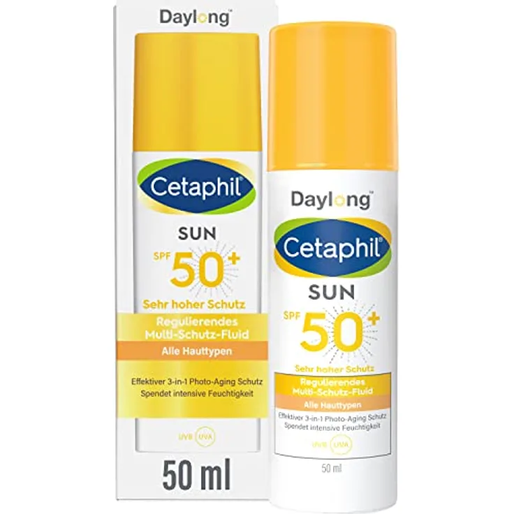 CETAPHIL SUN Regulierendes Multi-Schutz-Fluid SPF 50+, 50ml, Anti-Aging-Sonnenschutz für das Gesicht, Spendet bis zu 8 Stunden Feuchtigkeit, Zieht schnell ein und ist ultra leicht, Nicht komedogen