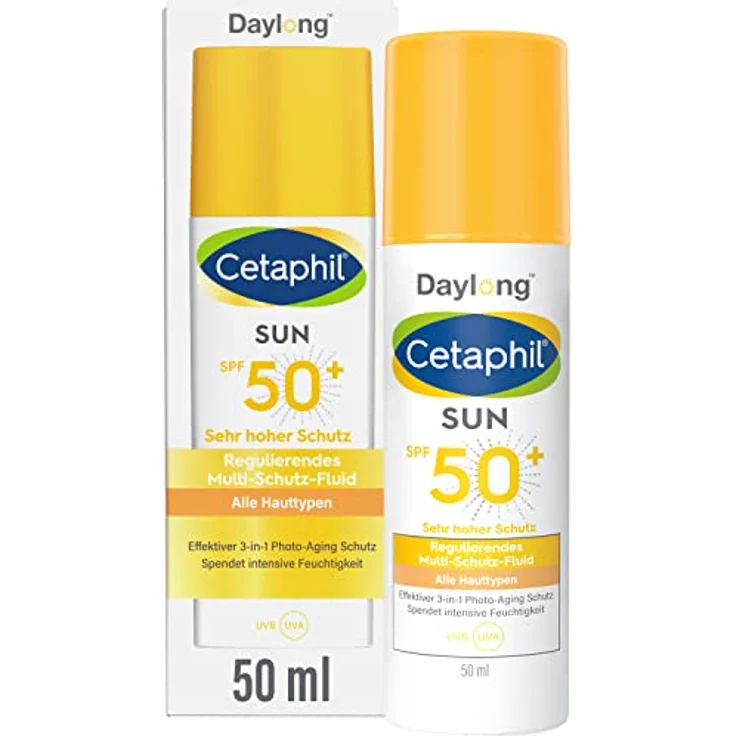 CETAPHIL SUN Regulierendes Multi-Schutz-Fluid SPF 50+, 50ml, Anti-Aging-Sonnenschutz für das Gesicht, Spendet bis zu 8 Stunden Feuchtigkeit, Zieht schnell ein und ist ultra leicht, Nicht komedogen – Bild 1