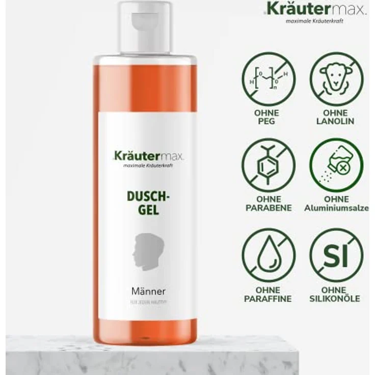 Kräutermax. Männer Duschgel Pflege mit Zitronenöl Naturrein, 250 ml, erfrischende Pflege und schonende Reinigung – Bild 2