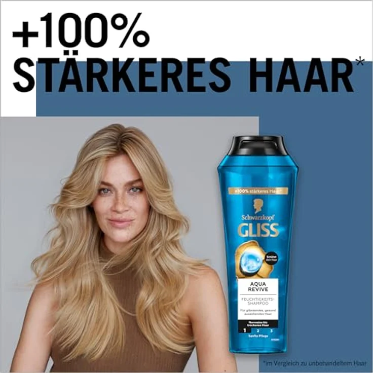 Gliss Shampoo Aqua Revive (250 ml), Haarshampoo mit Hyaluron und Meeresalgen, feuchtigkeitsspendend für normales bis trockenes Haar – Bild 4