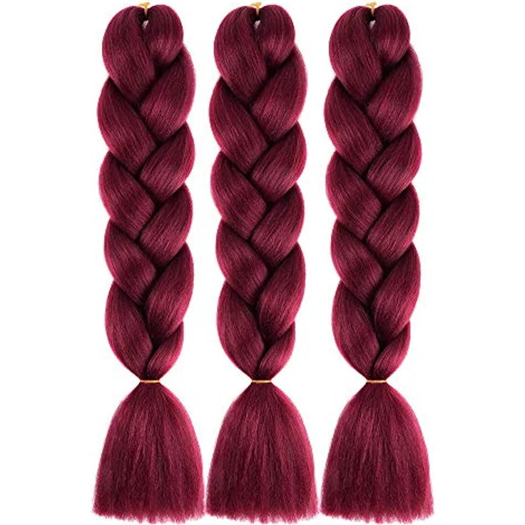 Shangxiu Braids Extensions Weinrot, 3pcs Jumbo Kunsthaar, 24" (60cm), Hitzebeständig, Yaki Textur, DIY Frisuren – Bild 5