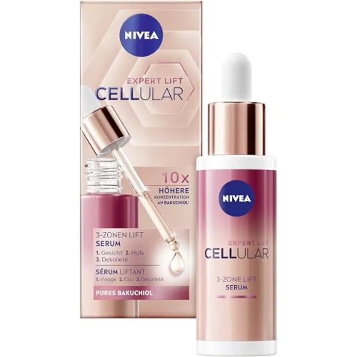 NIVEA Cellular Expert Lift 3-Zonen Lift Serum, straffendes Gesichtsserum mit Bakuchiol, 30 ml