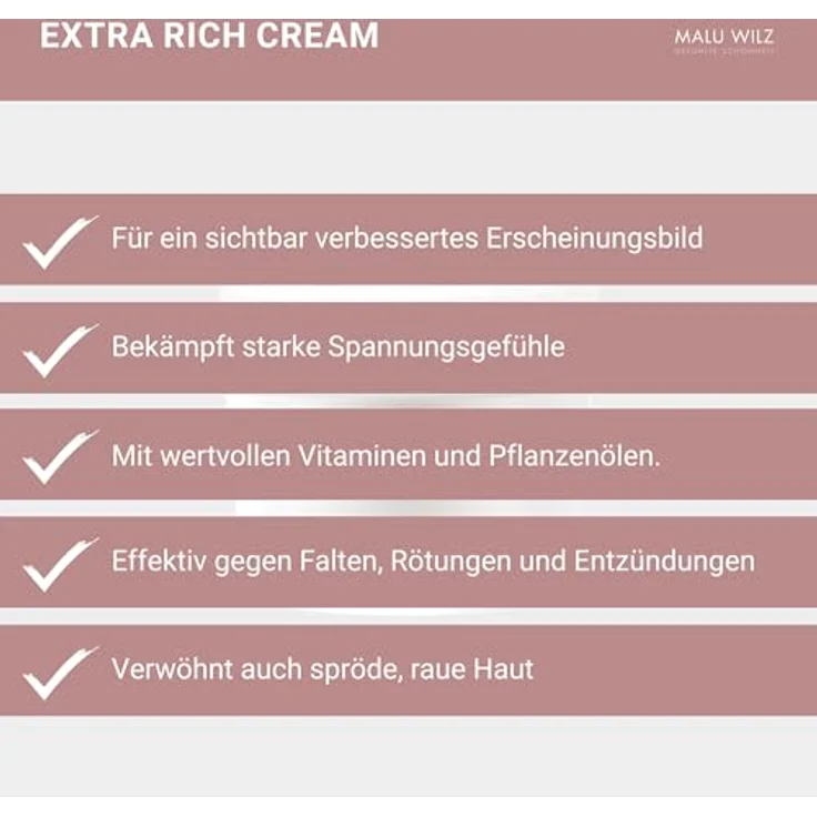 Malu Wilz Extra Rich Cream Feuchtigkeitscreme Gesicht 50ml I Anti Aging Gesichtspflege für trockene Haut I Anti Falten Creme, reich an Hyaluronsäure – Bild 3