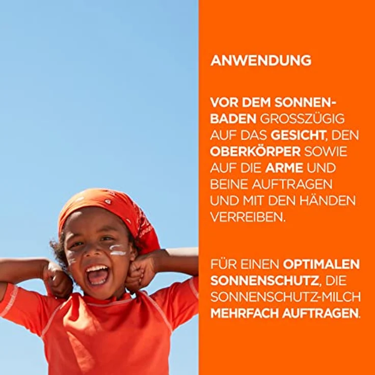 Garnier Sonnenschutzmilch mit LSF 50+ für Kinder, Sonnencreme mit sehr hohem Sonnenschutz, Anti-Austrocknung der Haut, Ambre Solaire Kids Sensitive expert+, 1 x 175 ml – Bild 3
