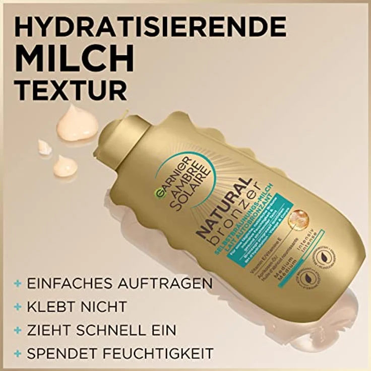 Garnier Selbstbräunungsmilch, Bronzer Lotion für eine natürliche und fleckenfreie Bräune, Ambre Solaire Natural Bronzer Milch, 1 x 200 ml – Bild 4
