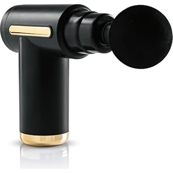 VITALmaxx Mini-Massagepistole, Massage Gun mit 4 Aufsätzen und 6 Leistungsstufen, zur Muskelmassage & Verspannungslösung, Schwarz/Gold