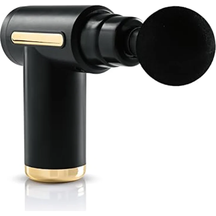 VITALmaxx Mini-Massagepistole, Massage Gun mit 4 Aufsätzen und 6 Leistungsstufen, zur Muskelmassage & Verspannungslösung, Schwarz/Gold – Bild 1